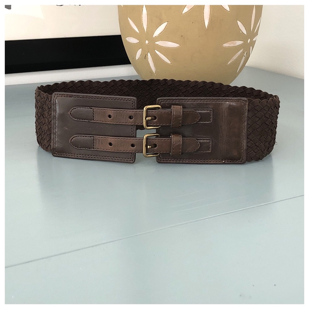 Brown woven double buckle belt - HP